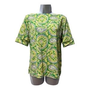 Lauren Ralph Lauren Green & Yellow Paisley Short Sleeve Blouse Size L